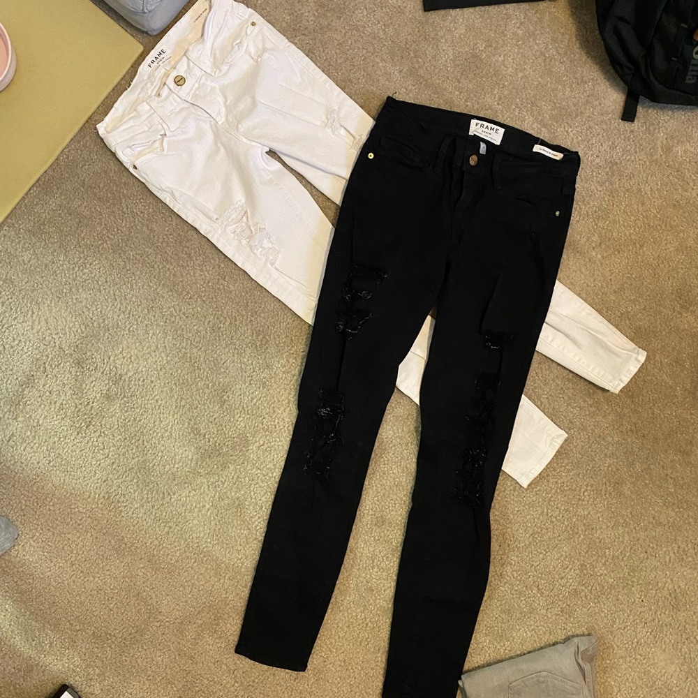 Frame denim ripped jeans black and white